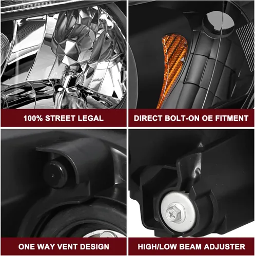 Miniatura 6 de JSBOYAT Conjunto de faros delanteros de repuesto con bombillas para Honda Civic 2/4 puertas 2004-2005, carcasa negra, reflector ámbar