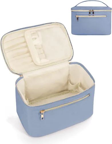 Miniatura 13 de Wandering Nature Bolsa de Maquillaje, Organizador de Maquillaje de Viaje, Estuche de Brochas Cosméticas para Mujeres en Cuero Vegano Ecológico, M