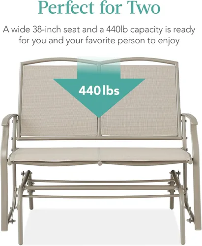 Miniatura 6 de Best Choice Products Columpio Deslizante de Patio para 2 Personas Banco Loveseat Balancín de Acero para Terraza, Porche con Tela Textilene, Marco