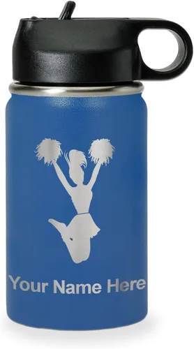 Miniatura 67 de LaserGram Botella de agua personalizada, animadora, acero inoxidable de doble pared aislada al vacío con popote superior, regalo grabado