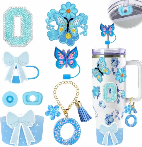 Miniatura 51 de 15 piezas de set de accesorios para vaso Stanley Cup 30oz 40oz con asa, incluye cubierta de pajita de silicona y bota, encanto de asa, encantos