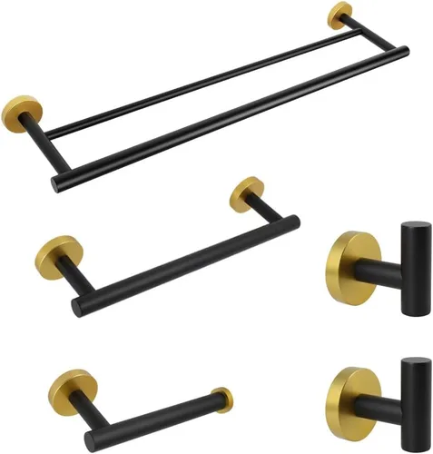 Miniatura 9 de Kit de accesorios de baño negro mate de 5 piezas para montar en la pared, incluye toallero doble de 24 pulgadas, barra de toalla de mano de 12