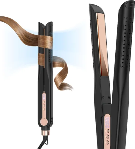 SKIMI Airflow Styler 2.0 - Plancha plana de titanio y rizadora, 96 rejillas de ventilación de aire frío para un estilo de duración de 48 horas,