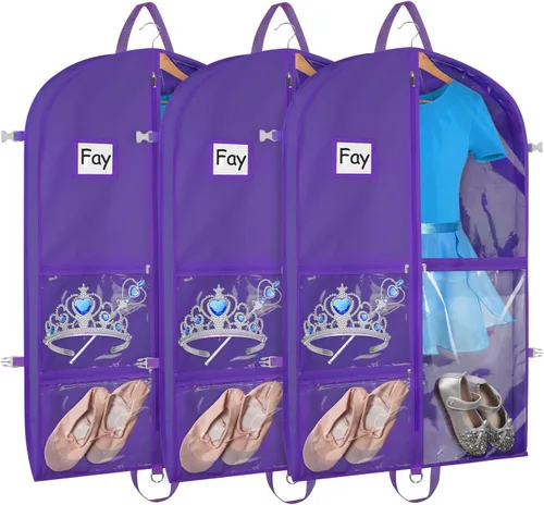 Miniatura 11 de Bolsas de ropa de baile negras de Zilink, bolsa de ropa de 40 pulgadas para competiciones de baile con 5 bolsillos transparentes con cremallera