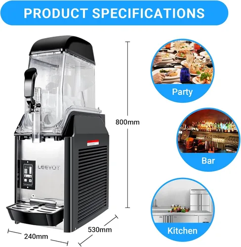 Miniatura 7 de LEEVOT Máquina comercial para granizados, máquina de bebidas congeladas de un solo tanque de acero inoxidable de 12L, máquina de granizado de alta