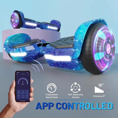 Miniatura 5 de SIMATE Patinete, altavoces Bluetooth y ruedas LED iluminadas, control por APP, motores duales de 250W, velocidad máxima de 8.5 mph y alcance máximo