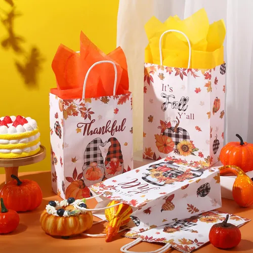 Miniatura 4 de Seajan 32 bolsas de regalo de otoño de Acción de Gracias con asas y papel de seda, regalos de fiesta de Acción de Gracias, bolsas de regalo de otoño