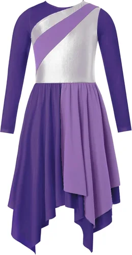 Miniatura 9 de CHICTRY Vestido de baile lírico sin mangas asimétrico para niñas, disfraz de adoración litúrgica contemporánea