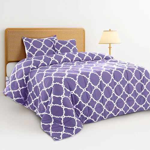Miniatura 31 de Juego de colcha reversible LUX Décor de 4 piezas para cama individual, juego de ropa de cama impresa, microfibra en una bolsa, incluye 1 edredón, 1