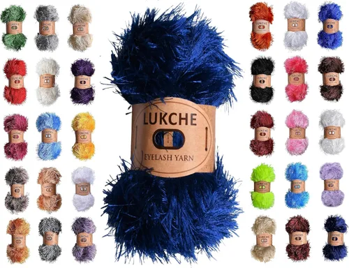 Miniatura 19 de Hilo de Pelo de Pestañas de Diversión de Lana de Felpa Premium 100% Poliéster 164 Yardas (150 Mt), 3.53 Oz (100 Gr) Hilo de Crochet Colorido DIY