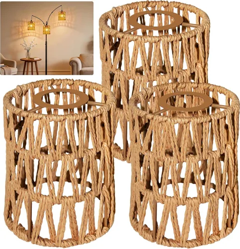 Miniatura 16 de Paquete de 3 pantallas de lámpara de ratán bohemias, pantallas de lámpara colgantes para lámparas de pie, lámparas colgantes de ratán, lámpara