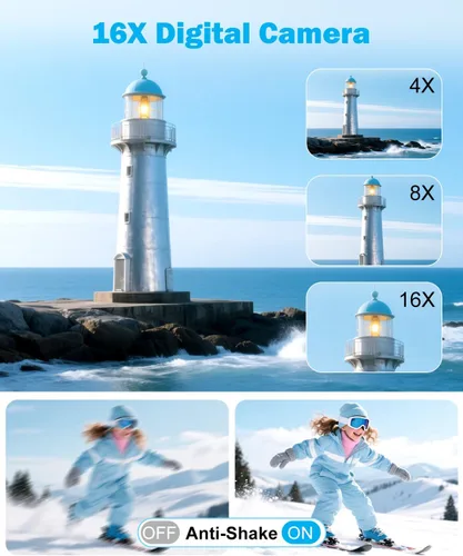 Miniatura 5 de Cámara digital 4K de 50 MP para fotografía, cámara de enfoque automático para vlogging con tarjeta TF de 32 GB y 2 baterías, zoom 16X cámara