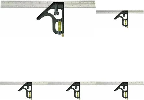 Johnson Level & Tool 400EM-S Cuadrado combinado de metal métrico/profesional resistente, 12 pulgadas, plateado, 1 cuadrado (paquete de 5)