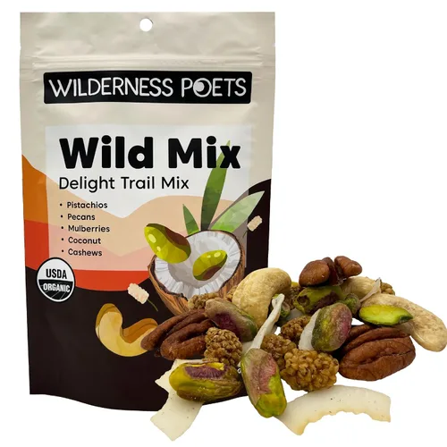 Miniatura 9 de Wilderness Poets, Song of Delight Wild Mix - Mezcla orgánica de frutos secos, anacardos, moras, pistachos, cintas de coco, 3.25 onzas
