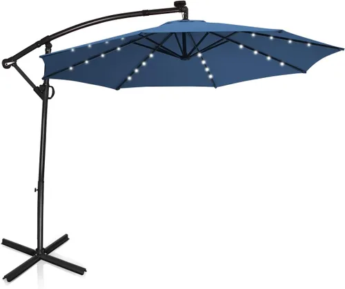 Miniatura 16 de Tangkula Sombrilla solar de patio de 10 pies, sombrilla voladiza para exteriores con rotación de 360 grados, poste de aluminio, fácil ajuste de Café