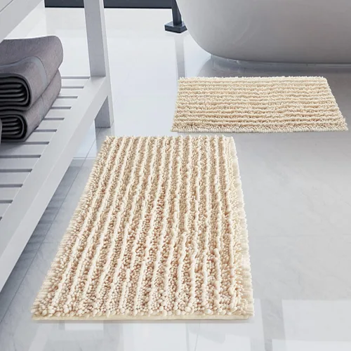 Miniatura 32 de Juego de 2 alfombras de baño de felpilla de lujo, parte inferior de goma termofusible gruesa, antideslizantes, alfombras de baño de secado rápido