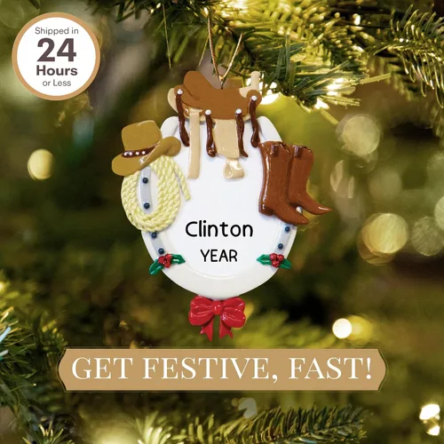 Miniatura 2 de Adorno ecuestre personalizado 2024 – Personalización rápida y gratuita las 24 horas – Adorno de Navidad de equitación para árbol – Recuerdo de Marrón