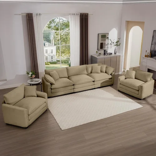 Miniatura 27 de Juego de sofá de 2 piezas de gran tamaño para sala de estar, sofá biplaza y sofá individual, asiento modular modular profundo de pana cómodos sofás