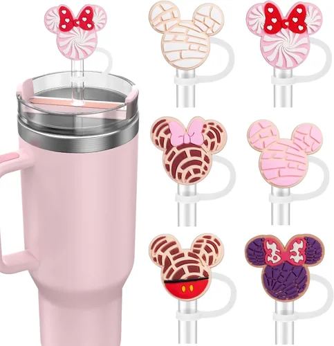 6 piezas de cubiertas para pajitas de vaso Stanley Cup Tumbler 30 oz / 40 oz, cubiertas para pajitas a prueba de fugas de 10 mm de silicona, lindas