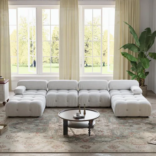 Miniatura 28 de WJShome Sofá modular modular de 103.95 pulgadas, sofá convertible de terciopelo de 3 plazas minimalista para sala de estar, sofá moderno y grande