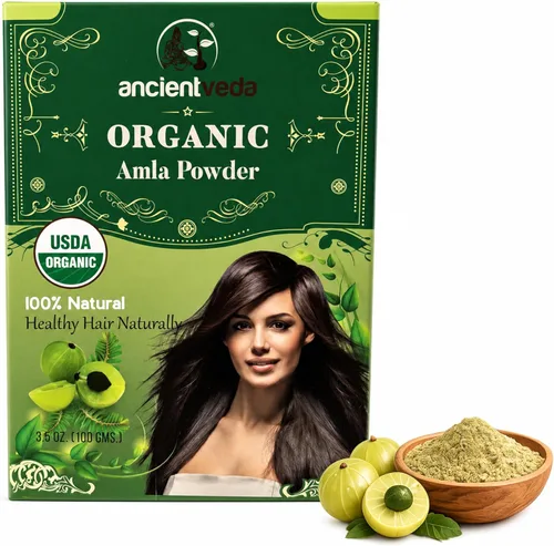 Ancientveda Tratamiento orgánico natural para el crecimiento del cabello | Antioxidantes | Polvo limpiador | Reduce las arrugas | Amla, sin OMG y