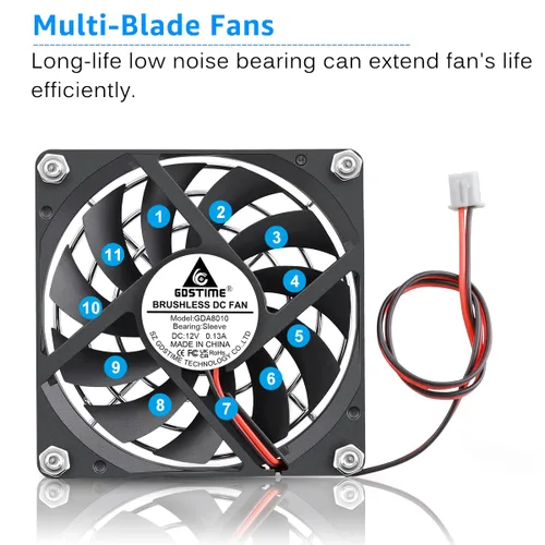 Miniatura 7 de GDSTIME Ultra delgado 3.150 in x 3.150 in x 0.394 in 12V PC sin escobillas DC ventilador de enfriamiento 2pin para impresora 3D fuente