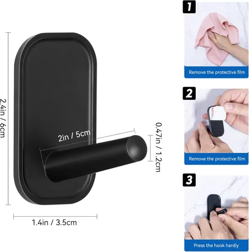 Miniatura 5 de INNPLUS - Juego de ganchos adhesivos de 6 piezas, ganchos de pared autoadhesivos para toallas, abrigos, sombreros, bufandas y más (negro)