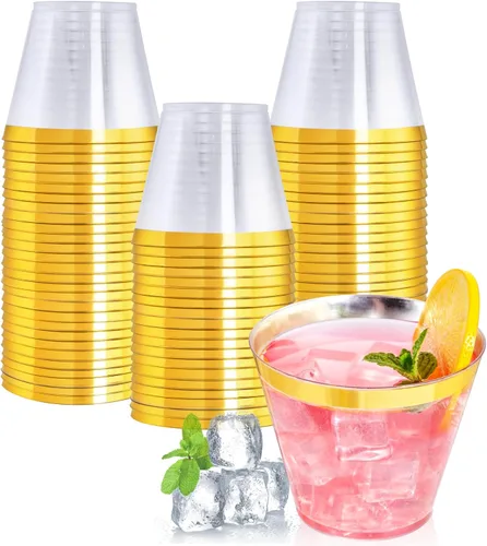 Miniatura 17 de I00000 200 piezas de vasos de plástico desechables plateados de 9 onzas, vasos de plástico transparentes de 9 onzas, vasos estilo antiguo de borde