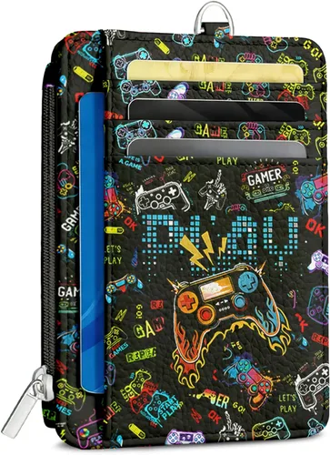 Miniatura 25 de Cartera delgada para mujer - Soporte para tarjetas de crédito con bloqueo RFID, cartera de piel sintética con ventana de identificación y bolsillo