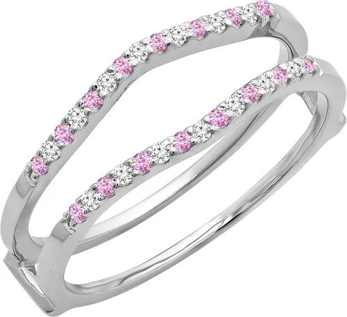 Miniatura 7 de Dazzlingrock Collection Anillo de protección redondo alternativo de zafiro rosa y diamante blanco para mujer en oro macizo de 10 quilates