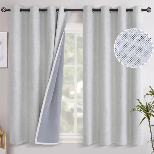 Miniatura 103 de YoungsTex - Cortinas opacas de lino para dormitorio, oscurecimiento de la habitación, cortinas con textura de lino, paneles con aislamiento térmico