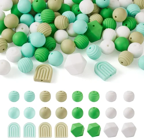 Miniatura 14 de FASHEWELRY 36 cuentas de silicona redondas del alfabeto A-Z, cuentas focales de goma de vaca para pulseras, collares, llaveros, fabricación de joyas
