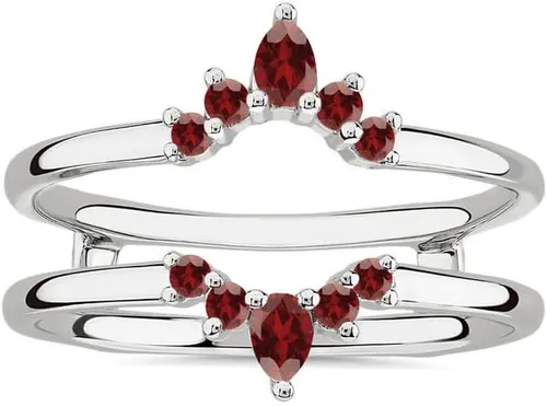 Anillo de compromiso con forma de corona de granate rojo para mujer, anillo de compromiso con acabado de oro de 14 quilates