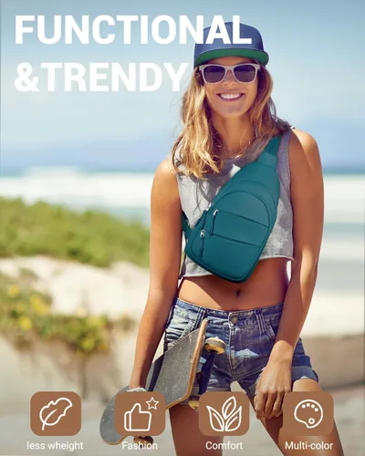 Miniatura 3 de Bolsos cruzados para mujeres, bolso bandolera para hombres, pequeña mochila de senderismo antirrobo ligera para viajes al aire libre, Azul verdoso