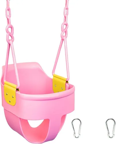 Asiento de Columpio Premium de Respaldo Alto Tipo Cubeta Completa para Niños Pequeños con Agarre para los Dedos, Cadenas Recubiertas de Plástico y