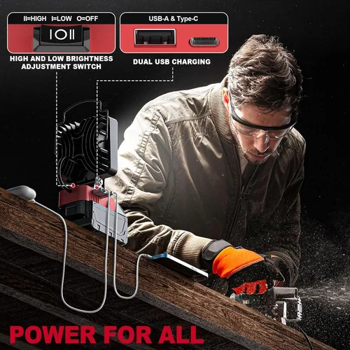 Miniatura 4 de MtiolHig Luz de trabajo LED inalámbrica compatible con batería Milwaukee de 18 V - Luz de construcción de inundación portátil de emergencia