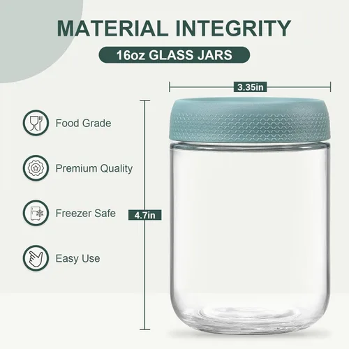 Miniatura 2 de NETANY Paquete de 6 recipientes de 16 oz para avena nocturna con tapas, tarros de vidrio con tapas herméticas, tarros de ensalada Mason de boca