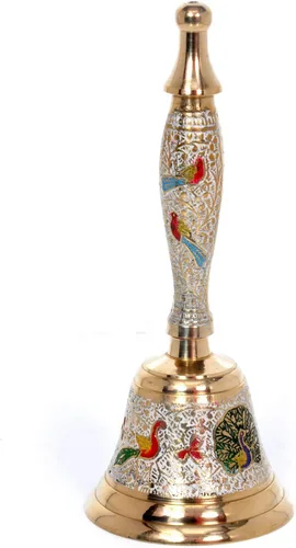 Hashcart Campana de mano de latón | Campana Puja para Mandir | Pooja Ghanti indio para decoraciones de templos Diwali | Campanas de Navidad