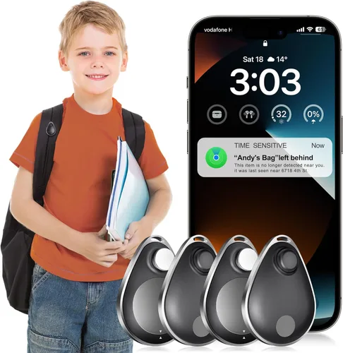 Utag - Rastreador GPS para niños, paquete de 4 unidades, etiqueta de seguridad con pines que funciona con Find My (solo iOS), modo perdido,