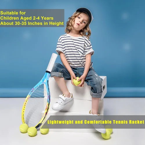 Miniatura 5 de bo'weiqi Raqueta de tenis para niños de 17"-25" para edades de 2-12 años, raqueta de tenis juvenil ligera para niñas y niños, deportes al aire Azul