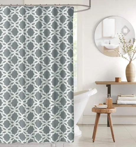 Miniatura 8 de Serafina Home Cortina de ducha bohemia, diseño floral de mandala azul marino, verde azulado, blanco, tela, 72 x 72 pulgadas, resistente a