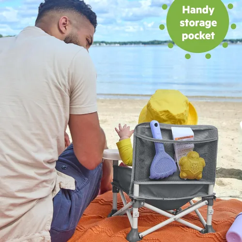 Miniatura 6 de Bright Starts Pop 'N Sit Asiento elevado portátil, para uso en interiores y exteriores, asiento de piso con bandeja de alimentación, gris, de 6