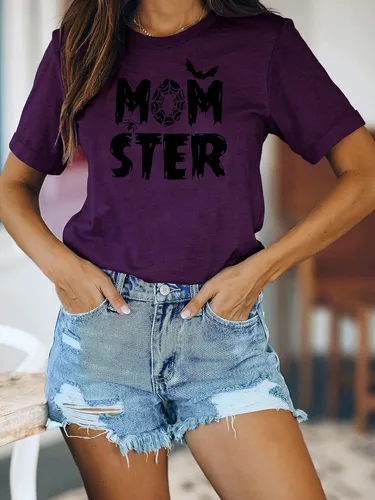 Miniatura 4 de Camiseta de Momster para mujer, divertida camiseta gráfica de murciélago araña para Halloween, casual, estampado de letras de mamá Ster, tops Hocus