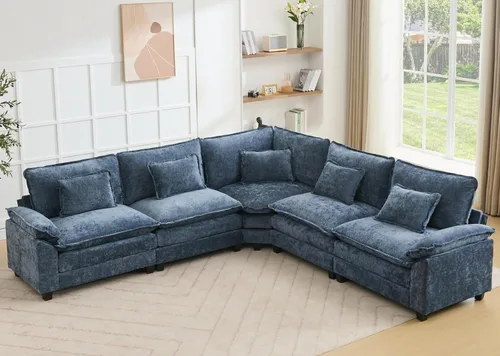 Miniatura 47 de Juego de sofá seccional modular de gran tamaño, sofá de nube convertible de asiento profundo, sofá esquinero grande en forma de L con cojines Beige