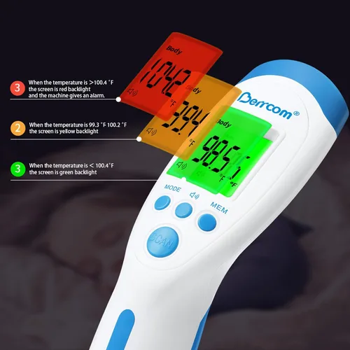 Miniatura 2 de Berrcom - Termómetro infrarrojo sin contacto para la frente para adultos y niños, termómetros digitales de fiebre 3 en 1 con pantalla LCD y alerta