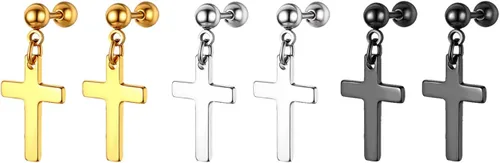 OIDEA Aretes de cruz de acero inoxidable para hombre, juego de aretes de aro colgantes con bisagras, regalo de joyería para hombres y mujeres