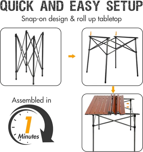 Miniatura 5 de Portal Mesa Cuadrada Plegable de Aluminio Ligero con Tablero Enrollable para 4 Personas Mesa Compacta con Bolsa de Transporte para Camping, Picnic
