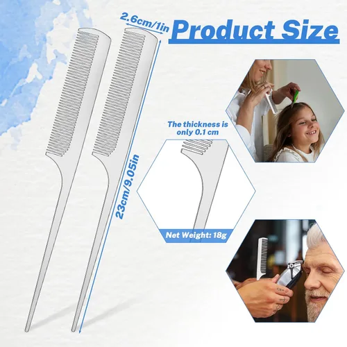 Miniatura 2 de 2 peines de metal para cola de rata, de acero inoxidable, parte superior plana, peine de corte fino, peine de peluquero con punta de separación