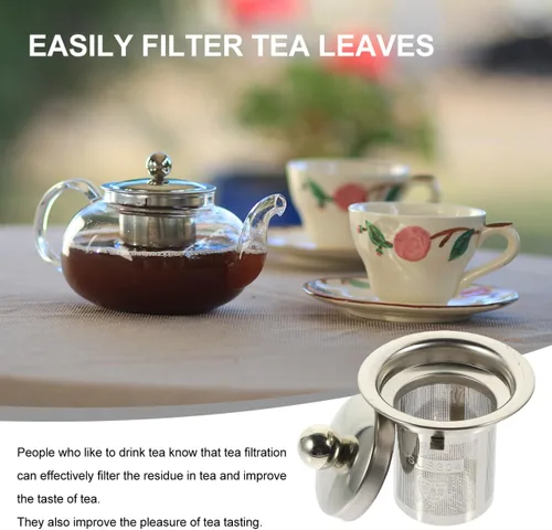 Miniatura 5 de Infusor de té de acero inoxidable con tapa de doble función, colador de malla extra fina para té de hojas sueltas a prueba de calor, asas dobles