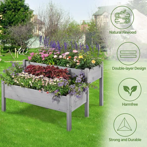 Miniatura 6 de Yaheetech Cama de jardín elevada de madera de 47 x 41 x 30 pulgadas, para horticultura, para exteriores, 2 niveles, maceta elevada para hierbas